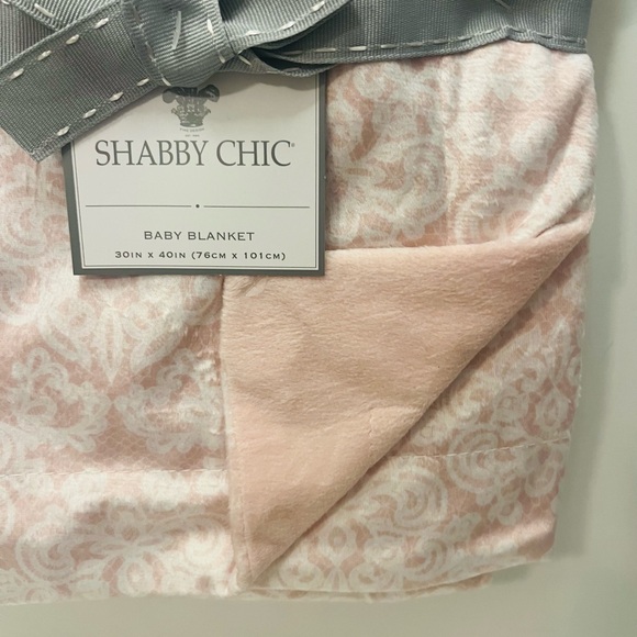 Shabby Chic Lace Stripe Baby Nursery Blanket Pink & White Medallion Pattern - Picture 6 of 12